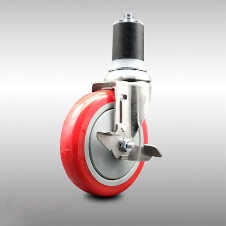Service Caster 5 Inch 316SS Red Polyurethane Swivel 1-3/4 Inch Expanding Stem Caster Brake SCC-SS316EX20S514-PPUB-RED-TLB-134